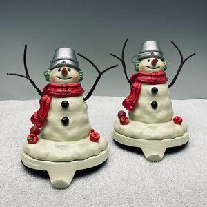EUC Vntg Hallmark Jan Karon "The Snowmen of Mitford" Xmas Stocking Holders (2)